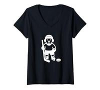 Femme Design Minimaliste Joueur de Hockey Labrador Amusant T-Shirt avec Col en V