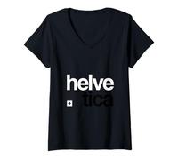 Femme Design Moderne de Typographie Suisse - Helvetica T-Shirt avec Col en V