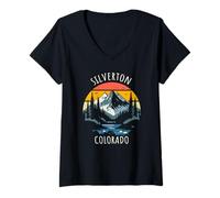 Femme Design montagnard rétro de Silverton, Colorado, États-Unis T-Shirt avec Col en V