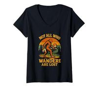 Femme Design « Not All Who Wander are Lost Bigfoot Adventure » T-Shirt avec Col en V