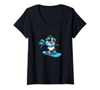 Femme Design Original de Sports d'hiver en Forme de Pingouin T-Shirt avec Col en V