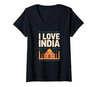 Femme Design passionné de Taj Mahal avec inscription « I Love India » T-Shirt avec Col en V