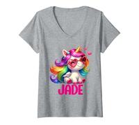Femme Design personnalisé avec nom de Licorne en Jade T-Shirt avec Col en V