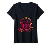 Femme Design pour la fête des mères Latine ou Mexicaine ou Patron Maman La jefa T-Shirt avec Col en V