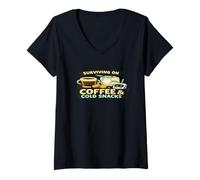 Femme Design pour Parents privés de Sommeil : Survivre avec du café et des collations Froides T-Shirt avec Col en V