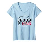 Femme Design Religieux chrétien Foi Bible Dieu Jésus est Roi T-Shirt avec Col en V