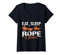Femme Design répétitif de la Corde Eat Sleep T-Shirt avec Col en V
