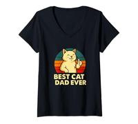 Femme Design rétro Amusant pour Amoureux des Chats T-Shirt avec Col en V