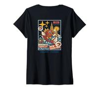 Femme Design rétro Bangkok Street Food Powered Fish T-Shirt avec Col en V