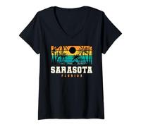 Femme Design rétro de Sarasota, Floride, Sarasota Beach, Floride T-Shirt avec Col en V