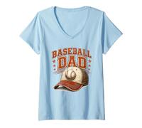 Femme Design rétro de Supporter de Fan de Baseball Dad T-Shirt avec Col en V