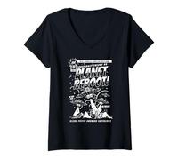 Femme Design rétro drôle d'aliens d'OVNI T-Shirt avec Col en V