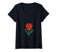 Femme Design rétro en Forme de Tulipe T-Shirt avec Col en V