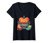 Femme Design rétro « I Love the 80's Sweet Old School » T-Shirt avec Col en V