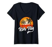 Femme Design rétro Koh Tao Coucher de Soleil Palmiers Vintage Voyage T-Shirt avec Col en V