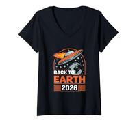 Femme Design rétro Parodie de Science-Fiction Extraterrestre Invasion T-Shirt avec Col en V