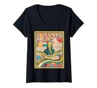 Femme Design rétro Pop Classique Amateur de Musique Bach T-Shirt avec Col en V