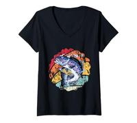 Femme Design rétro vintage pour pêche à la truite et amoureux de la nature T-Shirt avec Col en V