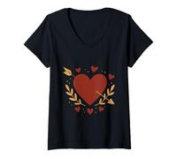 Femme Design Romantique élégant cœur et flèche T-Shirt avec Col en V