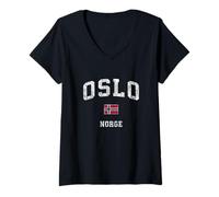 Femme Design Sportif Vintage d'Oslo, Norvège T-Shirt avec Col en V