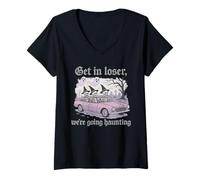 Femme Design Squelette Get in Loser We're Going Haunting T-Shirt avec Col en V