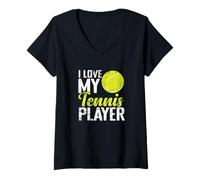 Femme Design Supporter I Love My Tennis Player T-Shirt avec Col en V