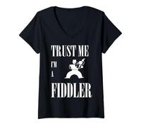 Femme Design « Trust Me I Am A Fiddler » Blanc T-Shirt avec Col en V