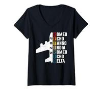Femme Design unique 2023 retraité avec graphique d'avion T-Shirt avec Col en V