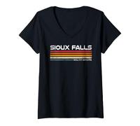Femme Design Urbain Vintage à Rayures rétro de Sioux Falls, Dakota du Sud T-Shirt avec Col en V