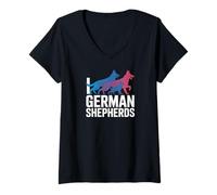 Femme Design Vibrant « I Love German Shepherds » T-Shirt avec Col en V
