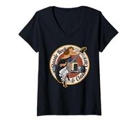 Femme Design Vieilli Classique Rock and Hotrod Cars Nostalgia T-Shirt avec Col en V