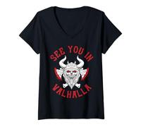 Femme Design Viking See You in Valhalla T-Shirt avec Col en V