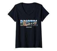 Femme Design Vintage Bristol Préfecture Bristol UK City England T-Shirt avec Col en V