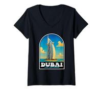 Femme Design Vintage Dubaï Émirats Arabes Unis T-Shirt avec Col en V