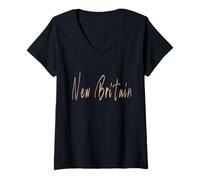 Femme Design Vintage élégant Connecticut de Nouvelle-Bretagne T-Shirt avec Col en V