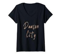 Femme Design Vintage élégant Dawson City Canada T-Shirt avec Col en V