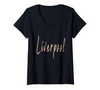 Femme Design Vintage élégant de Liverpool Angleterre T-Shirt avec Col en V