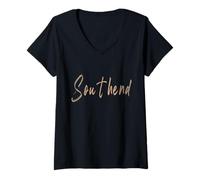 Femme Design Vintage élégant Southend England T-Shirt avec Col en V