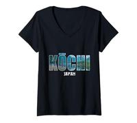Femme Design vintage japonais de la préfecture de Kochi T-Shirt avec Col en V