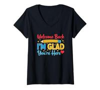 Femme Design Welcome Back I'm Glad You're Here T-Shirt avec Col en V