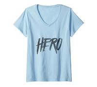 Femme Designs Graphiques Fantaisie avec Citations « Build Yourself & Be a Hero » T-Shirt avec Col en V