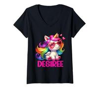 Femme Desiree Nom personnalisé Licorne Colorée Femmes Filles T-Shirt avec Col en V