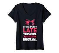 Femme Désolé, c'est tard la fille a déjà des batteries T-Shirt avec Col en V