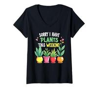 Femme Désolé, J'Ai des Plantes ce Week-End, Jardinier, Amateur de Plantes T-Shirt avec Col en V