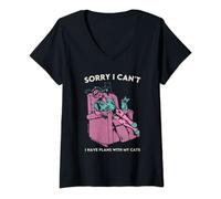 Femme Désolé, je ne peux pas avoir de projets avec mes chats T-Shirt avec Col en V