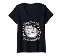 Femme Désolé, Je ne Peux Pas y Aller, Je suis Une Amoureuse des Chats d'intérieur, des Chatons Amusants T-Shirt avec Col en V