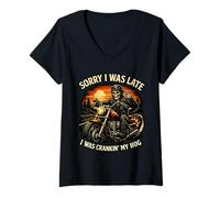 Femme Désolé, Je suis arrivé en Retard, j'étais en Train de Lancer My Hog Motorcycle Club T-Shirt avec Col en V