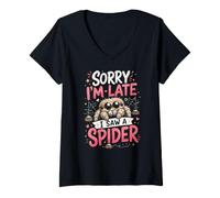 Femme Désolé Je suis en Retard, J'Ai Vu Une Araignée Arachnide T-Shirt avec Col en V