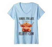 Femme Désolé, Je suis en Retard, J'Ai vu Une Vache Moelleuse, Un éleveur de Vaches des Highlands Amusant T-Shirt avec Col en V