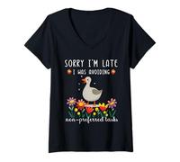Femme Désolé, Je suis en Retard, j'évitais Les tâches Non préférées Oie T-Shirt avec Col en V
